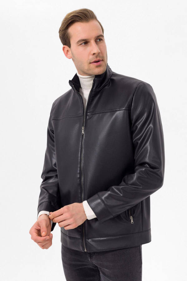 Slim Fit Faux Leather Jacket - 5