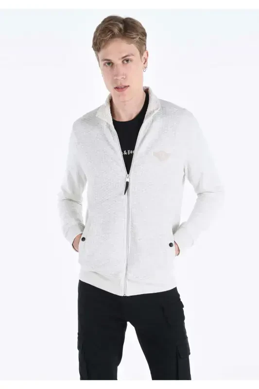 Slim Fit Fermuarlı Ekru Erkaklar Ko'ylagi - 1
