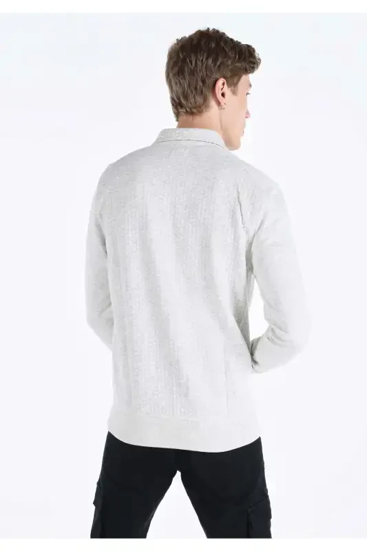 Slim Fit Fermuarlı Ekru Erkaklar Ko'ylagi - 2