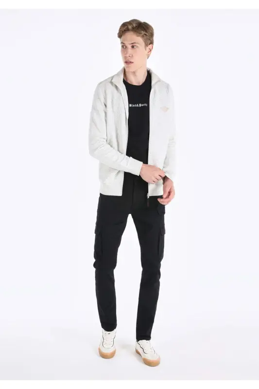 Slim Fit Fermuarlı Ekru Erkaklar Ko'ylagi - 3