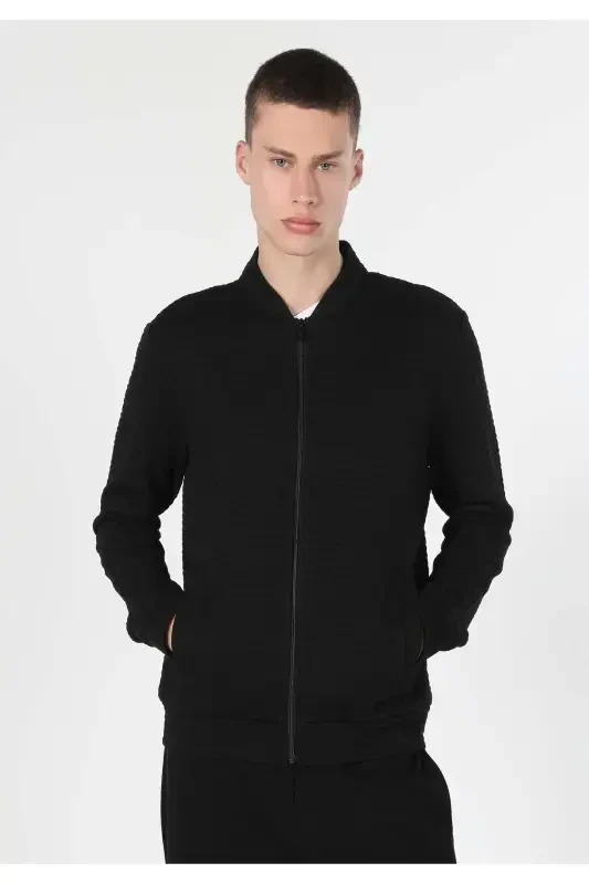 Slim Fit fermuarlı qora erkaklar ko'ylagi - 4