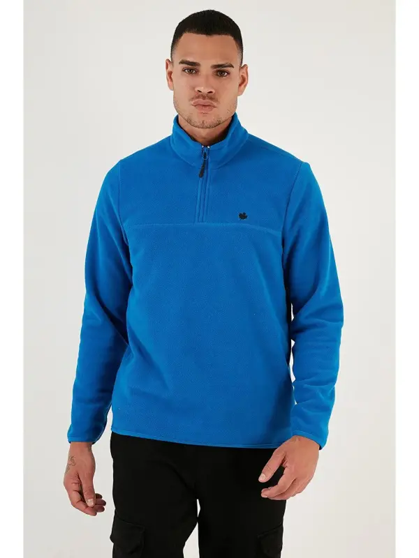 Slim Fit Fermuarlı Tik Yaka Qishki Shardonli Polar 5906001-Mavi - 2