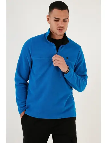 Slim Fit Fermuarlı Tik Yaka Qishki Shardonli Polar 5906001-Mavi - 4