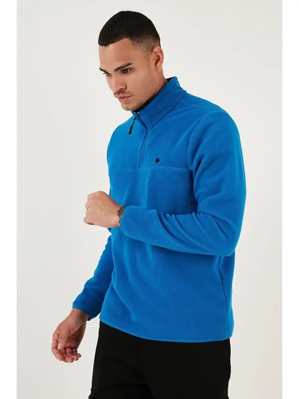 Slim Fit Fermuarlı Tik Yaka Qishki Shardonli Polar 5906001-Mavi - 5