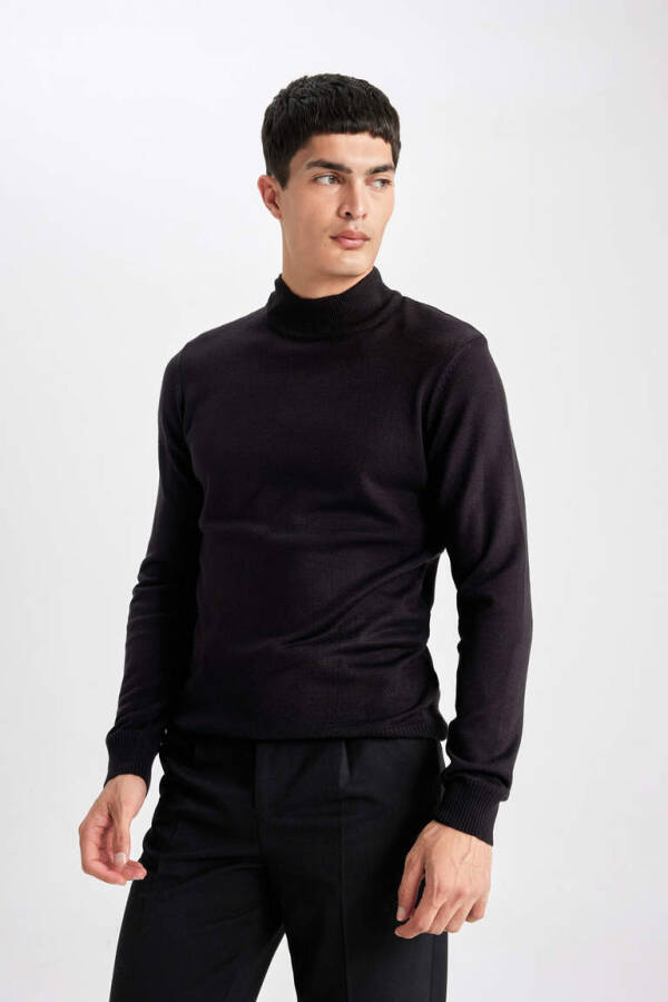 Slim Fit Fisherman Neck Sweater Black - 10