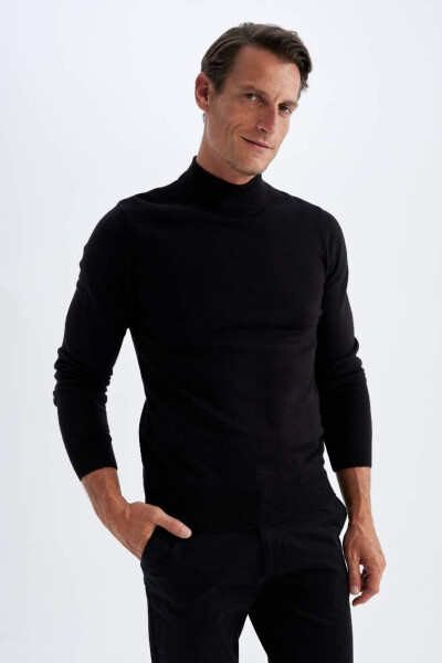 Slim Fit Fisherman Neck Sweater Black - 1