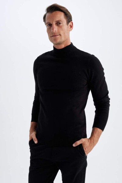 Slim Fit Fisherman Neck Sweater Black - 3