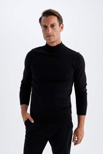 Slim Fit Fisherman Neck Sweater Black - 4