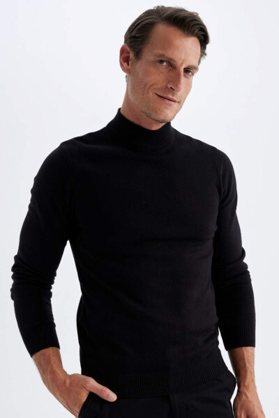 Slim Fit Fisherman Neck Sweater Black - 1