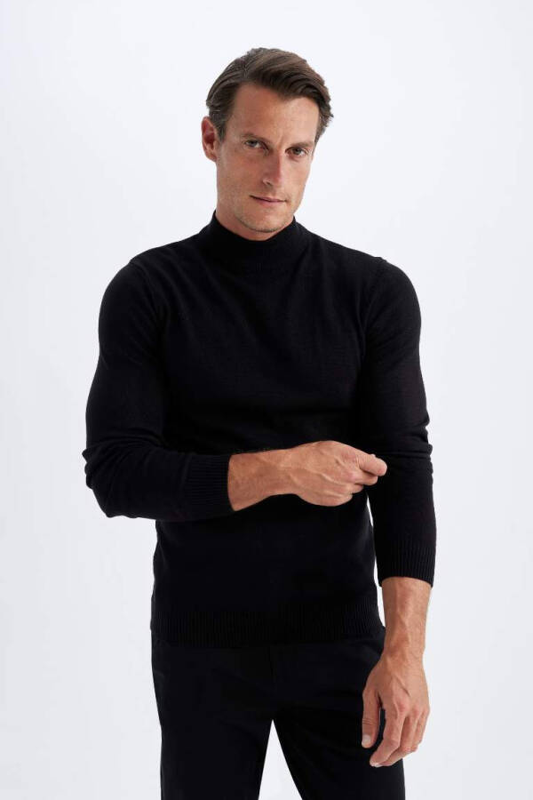 Slim Fit Fisherman Neck Sweater Black - 5