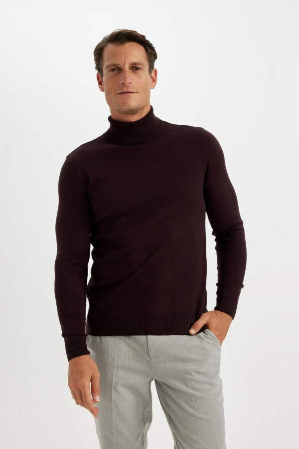 Slim Fit Fisherman Neck Sweater Burgundy - 1