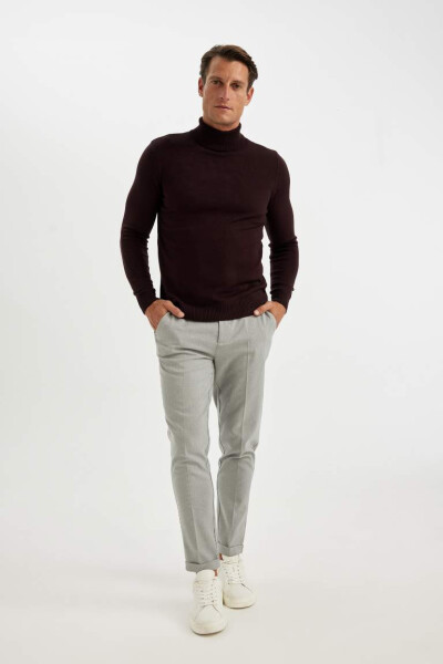 Slim Fit Fisherman Neck Sweater Burgundy - 2