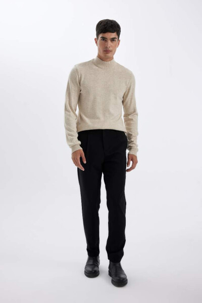 Slim Fit Fisherman Neck Sweater Light Beige Melange - 2