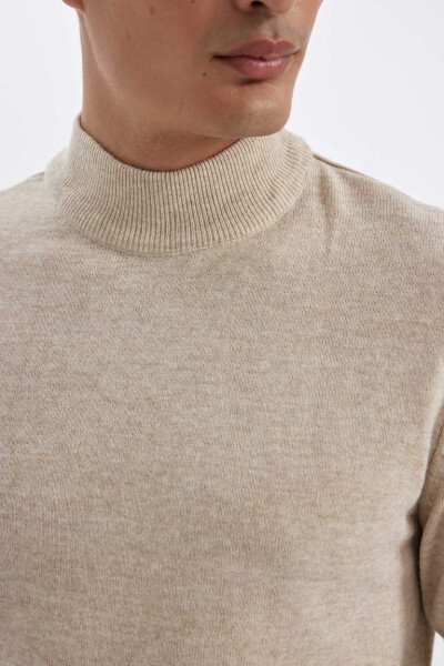 Slim Fit Fisherman Neck Sweater Light Beige Melange - 5