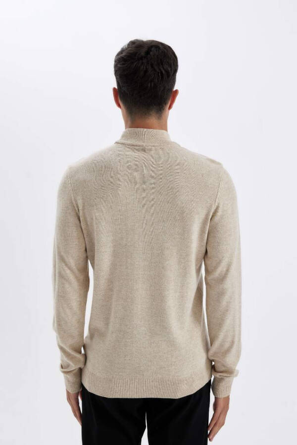 Slim Fit Fisherman Neck Sweater Light Beige Melange - 6