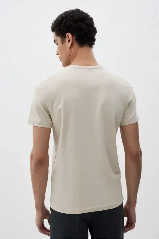 Slim Fit Футболка - Светло-бежевый - 5