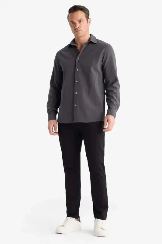 Slim Fit Gabardine Chino Canvas Trousers Black - 3