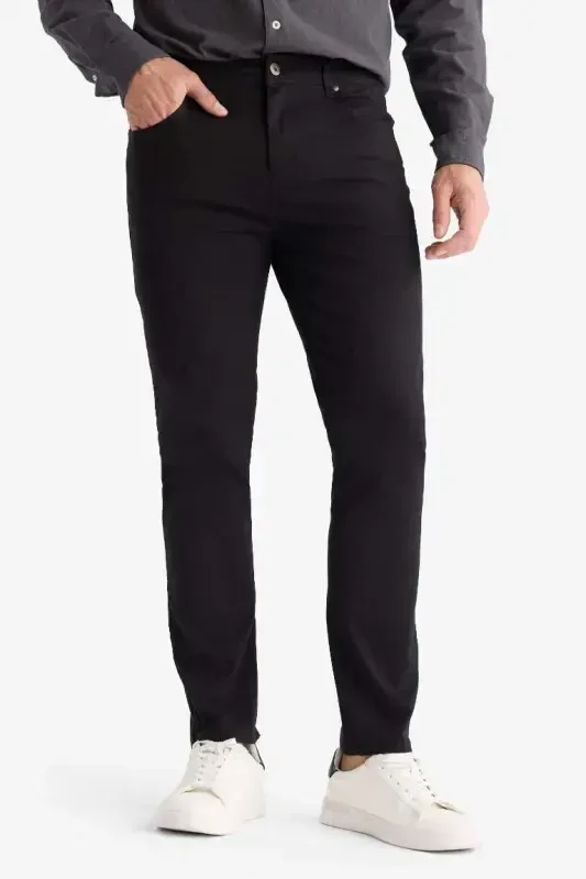 Slim Fit Gabardine Chino Canvas Trousers Black - 5