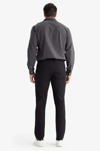 Slim Fit Gabardine Chino Canvas Trousers Black - 7