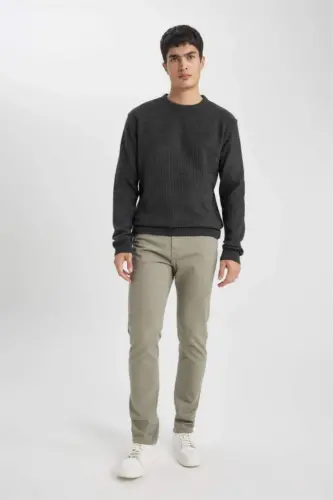 Slim Fit Gabardine Chino Canvas Trousers Khaki - 2