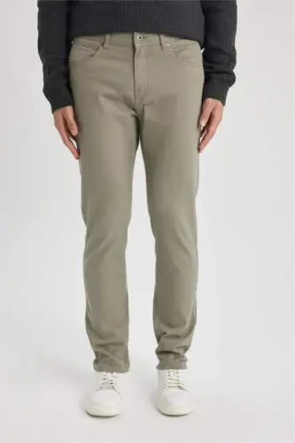 Slim Fit Gabardine Chino Canvas Trousers Khaki - 4