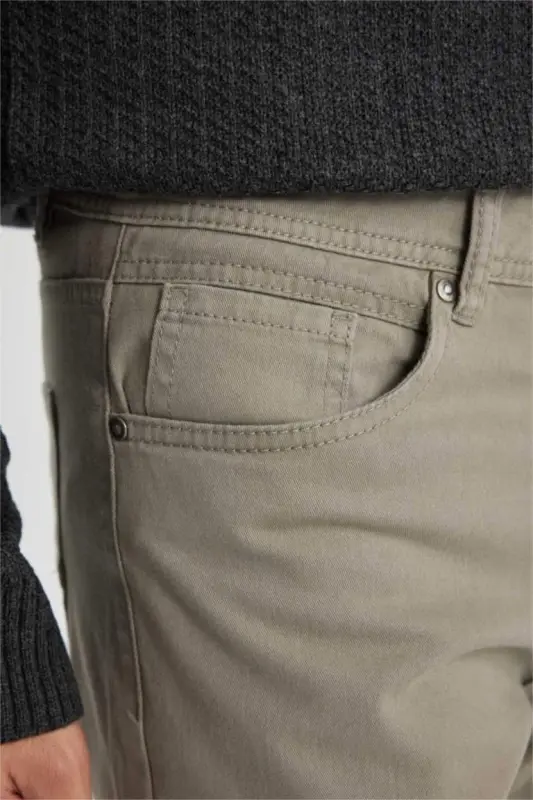 Slim Fit Gabardine Chino Canvas Trousers Khaki - 5