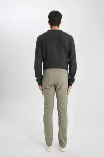 Slim Fit Gabardine Chino Canvas Trousers Khaki - 7