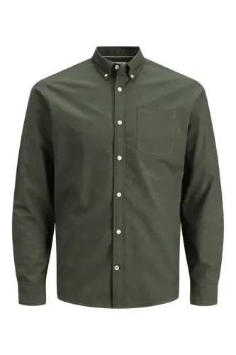 Jjeoxford Shırt L/s S21 Noos Erkek Gömlek Haki - Forest Night 