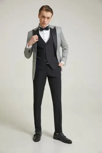 Slim Fit Gray Armored Groom & Tuxedo Vest Suit - 4