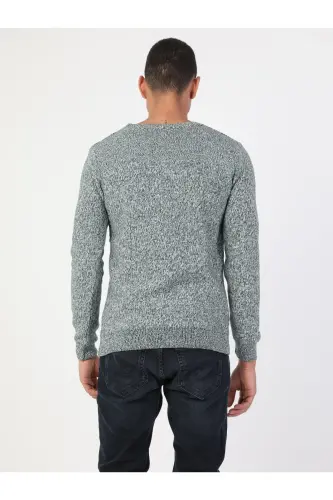 Slim Fit Green Crewneck Men's Sweater - COLIN’S (1)