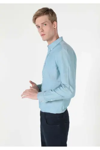 Slim fit green men's long sleeve shirt Cl1048576 - 1