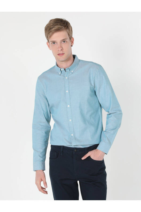 Slim fit green men's long sleeve shirt Cl1048576 - 3