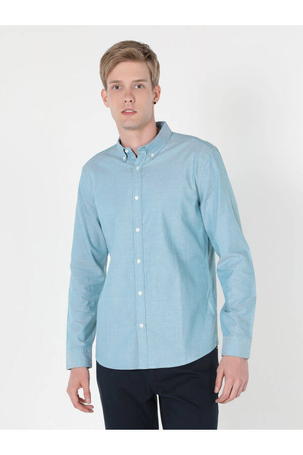 Slim fit green men's long sleeve shirt Cl1048576 - 4