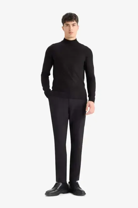 Slim Fit Half Fisherman Neck Knit Sweater Black - 2