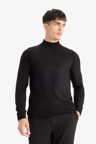 Slim Fit Half Fisherman Neck Knit Sweater Black - 3