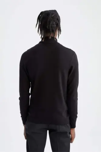 Slim Fit Half Fisherman Neck Knit Sweater Black - 5