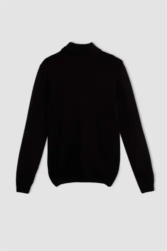 Slim Fit Half Fisherman Neck Knit Sweater Black - 9