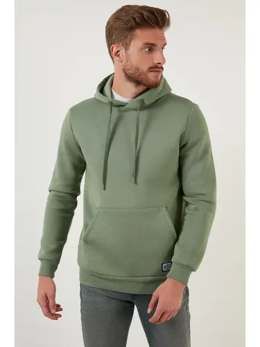 Slim Fit Hooded Kangaroo Pocket Furry Soft Fleece Men's Hoodie 5905281-Turquoise - LC WAIKIKI (1)