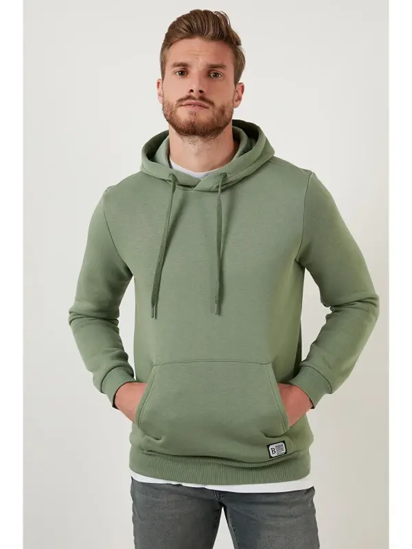 Slim Fit Hooded Kangaroo Pocket Furry Soft Fleece Men's Hoodie 5905281-Turquoise - 5