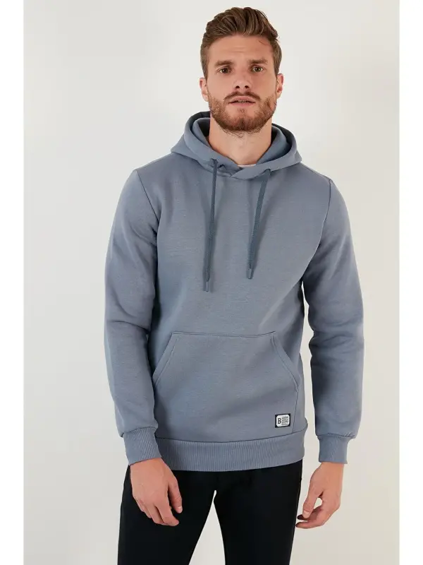 Slim Fit Hooded Kangaroo Pocket Plush Furry Soft Fleece Men's Hoodie Men's Hoodie 5905281-Gray - 6