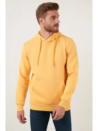 Slim Fit Hooded Kangaroo Pocket Plush Lined Soft Fleece Sweatshirt 5905281-Yellow - 2