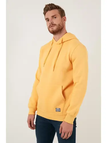 Slim Fit Hooded Kangaroo Pocket Plush Lined Soft Fleece Sweatshirt 5905281-Yellow - 3