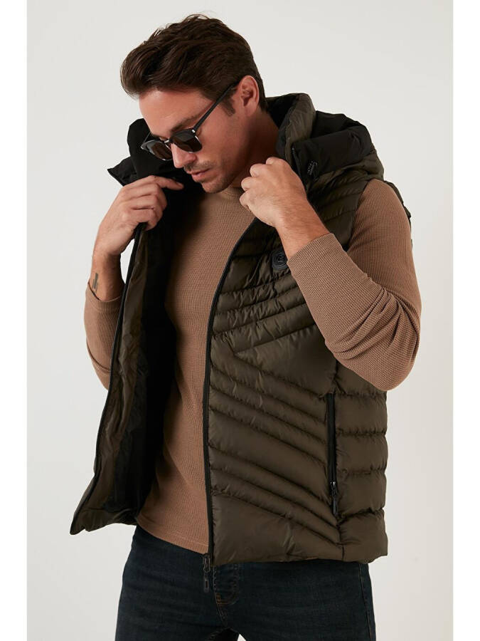 Slim Fit Hooded Stand Collar Pocket Puffer Vest 6274910 - 11