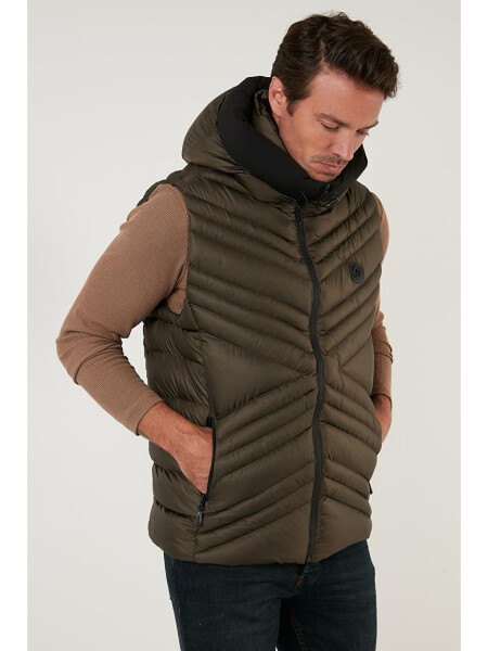 Slim Fit Hooded Stand Collar Pocket Puffer Vest 6274910 - 13