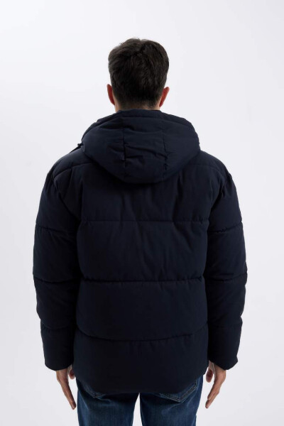 Slim Fit Hooded Zippered Double-Pocket Jacket Navy Blue - 8