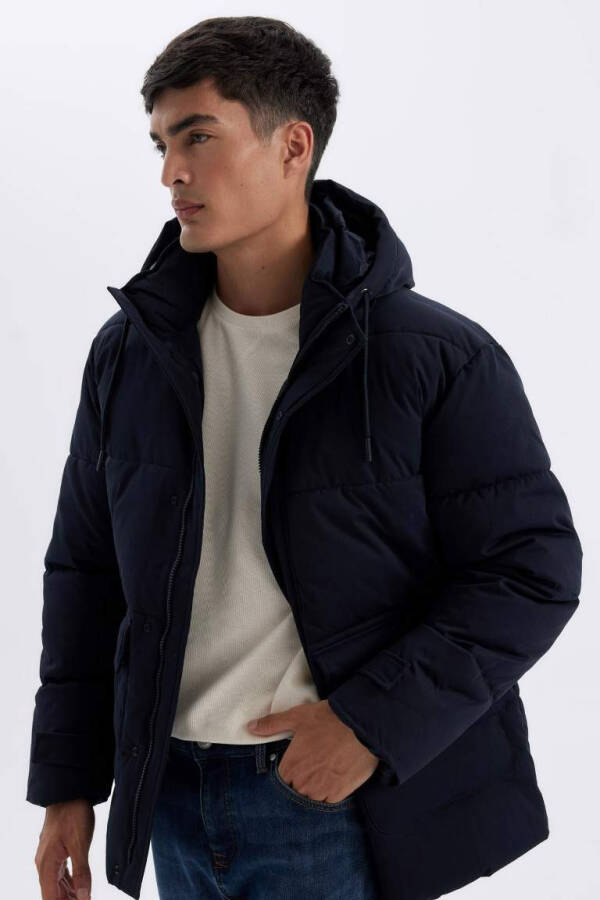 Slim Fit Hooded Zippered Double-Pocket Jacket Navy Blue - 7