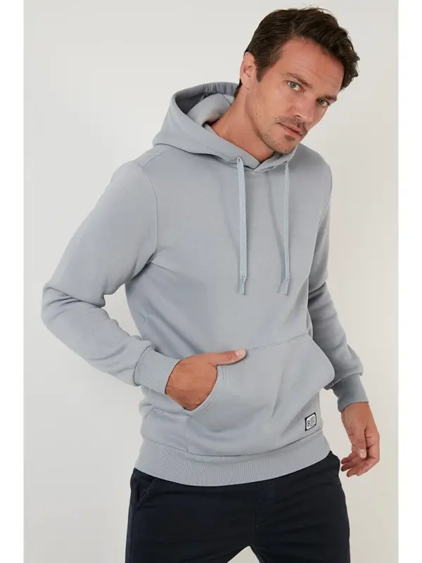 Slim Fit Hoodie с капюшоном, карманом-кенгуру, мягкой махровой подкладкой и начесом для мужчин 5905281-Серый - 7