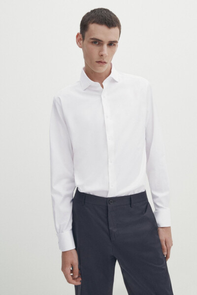 Slim fit, ikki manjetli, qovurg'ali ko'ylak - MASSIMO DUTTI (1)