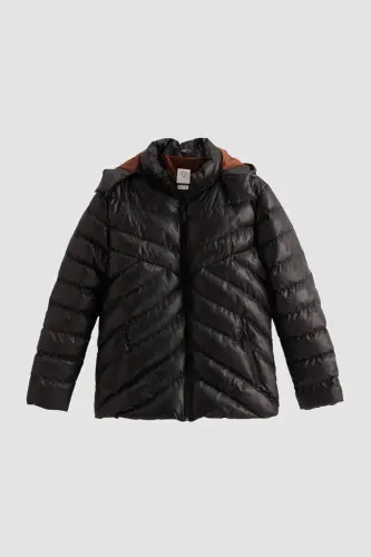 Slim Fit Jigarrang Shamol o'tkazmaydigan Suv o'tkazmaydigan Qishki Palto-Jigarrang - 5