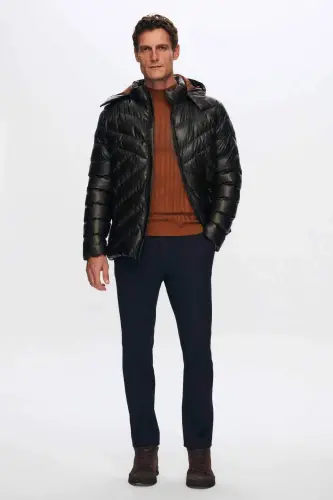 Slim Fit Kahverengi Rüzgar Geçirmez Su Itici Kışlık Mont-Kahverengi - 8